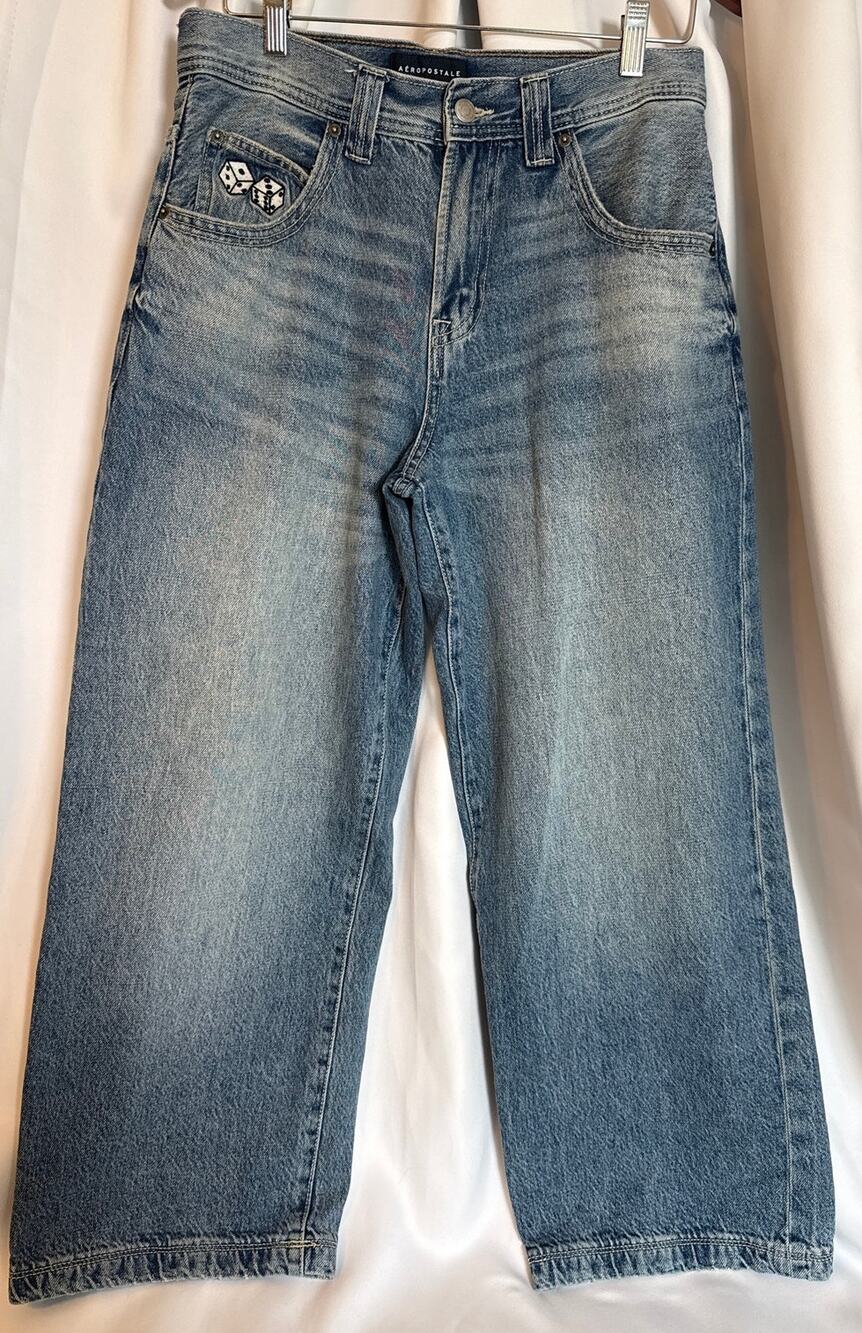 Aéropostale Women’s Super Baggy JNCO-style Light Wash Dice Embroidery 30/30